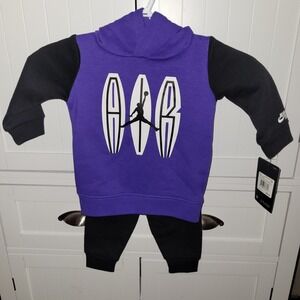 Jordan Baby Boys 12M Dark Concord Black Fleece Hoodie and Joggers Set 65B726-B48